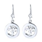 Spiritual Amulet Dangle Earrings Aum Om Ohm Sanskrit Symbol Sterling Silver