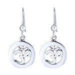 Spiritual Amulet Dangle Earrings Aum Om Ohm Sanskrit Symbol Sterling Silver
