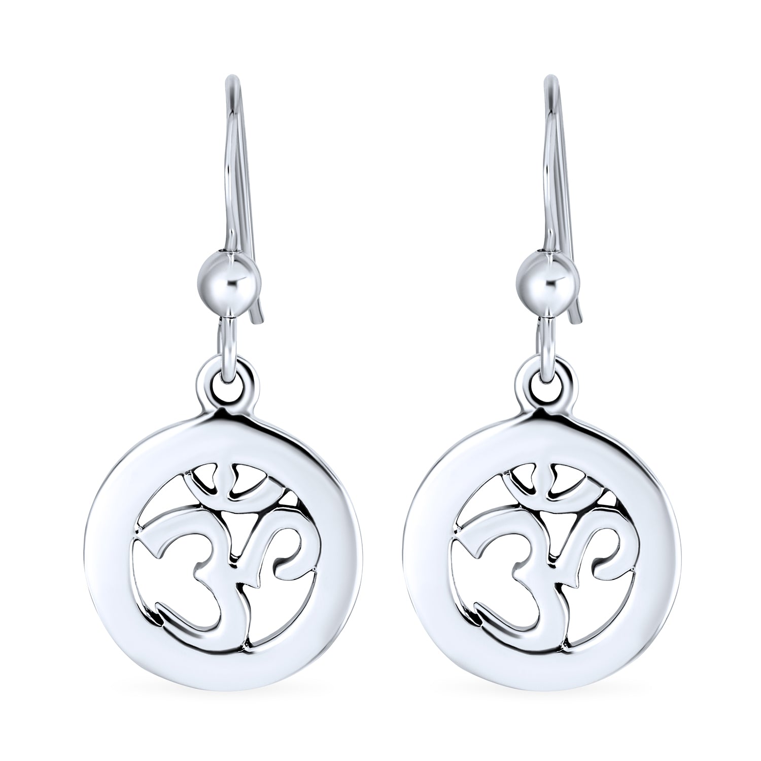 spiritual-silver-dangle-ohm-circle-earrings-ps-te1053-az_1 Spiritual Amulet Dangle Earrings Aum Om Ohm Sanskrit Symbol Sterling Silver - Image 1