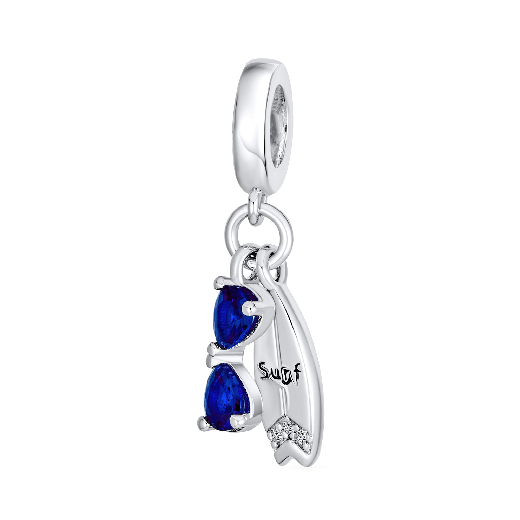 sports-blue-cz-beach-surf-bead-pbx-hsd-2904-s-az_01 Fun Sports Blue CZ Sterling Silver Glass Charm Bead Travel & Beach Adventures - Image 1
