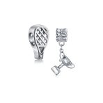 Set of 2 Sports Champion Trophy Dangle Tennis Racquet Charm Bead Sterling Silver