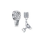 Set of 2 Sports Champion Trophy Dangle Tennis Racquet Charm Bead Sterling Silver