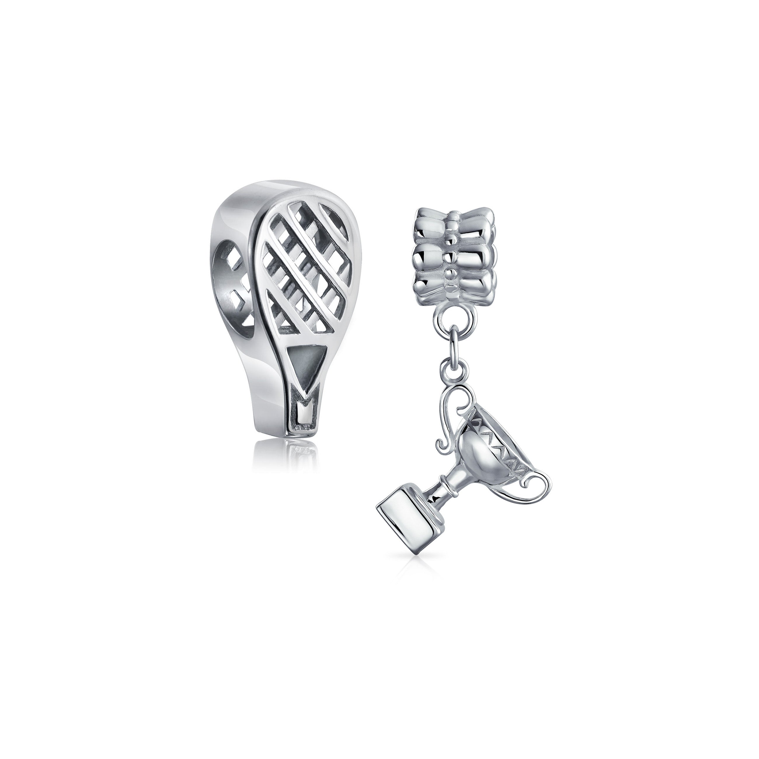 sports-champion-trophy-charm-pbx-df-sb-1191-set-az Set of 2 Sports Champion Trophy Dangle Tennis Racquet Charm Bead Sterling Silver - Image 1