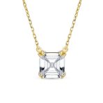 Classic 2CTW Solitaire Square CZ Asscher Cut Necklace Pendant Gold Plated Silver