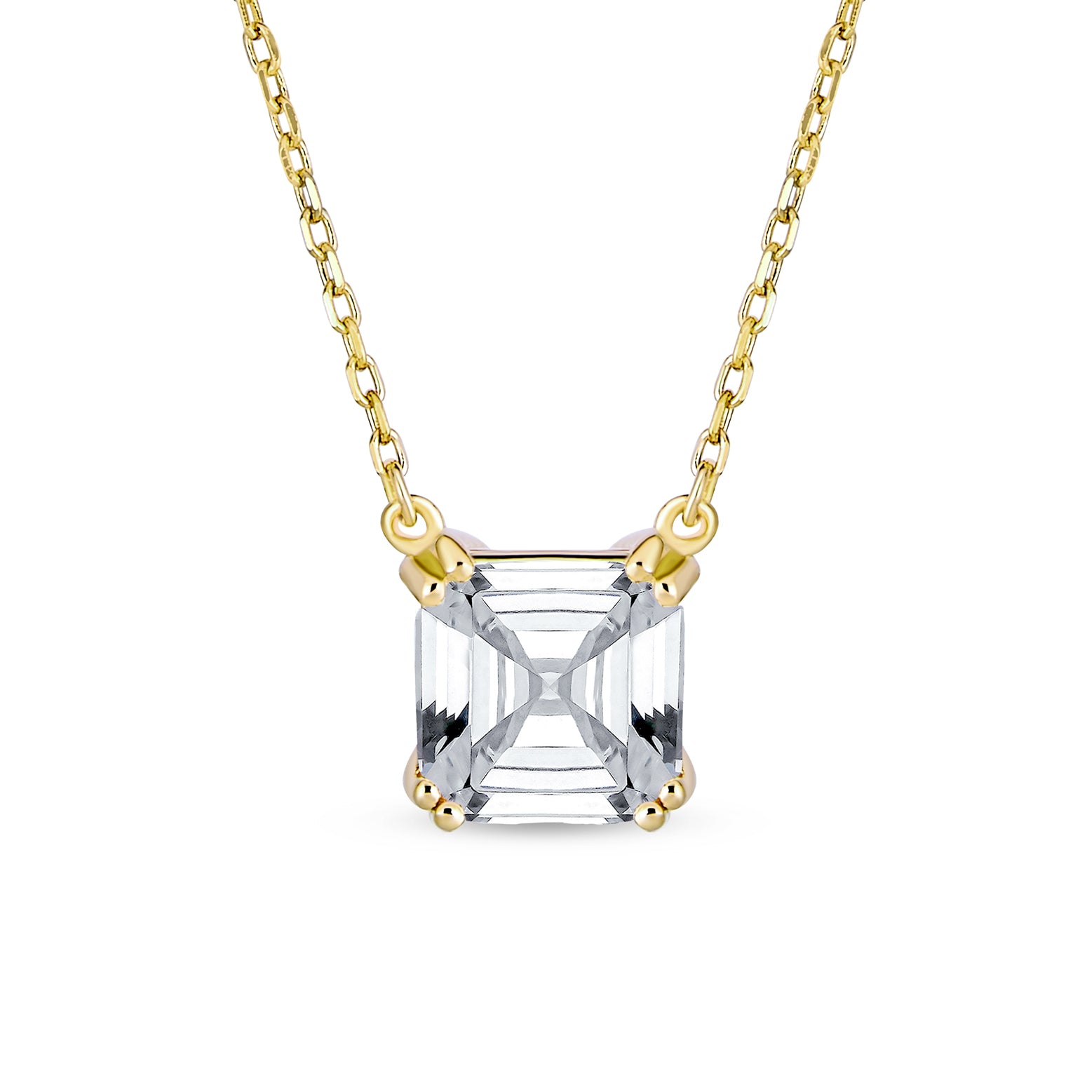 square-cubic-zirconia-gold-plated_pk-lll-75-g Classic 2CTW Solitaire Square CZ Asscher Cut Necklace Pendant Gold Plated Silver - Image 1