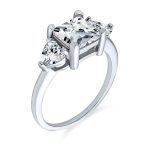 Classic 3CT Princess Cut CZ Solitaire Engagement Ring with Heart Side Stones .925 Sterling Silver - Image 2