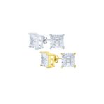 Set of 2 Invisible Cut Square Black CZ Checkboard Stud Earrings Black Plated 5MM - Image 4