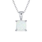 Traditional Dainty Square Opal Gemstone Pendant Necklace Gold Plated Silver