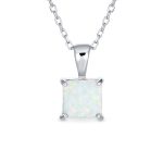 Traditional Dainty Square Opal Gemstone Pendant Necklace Gold Plated Silver