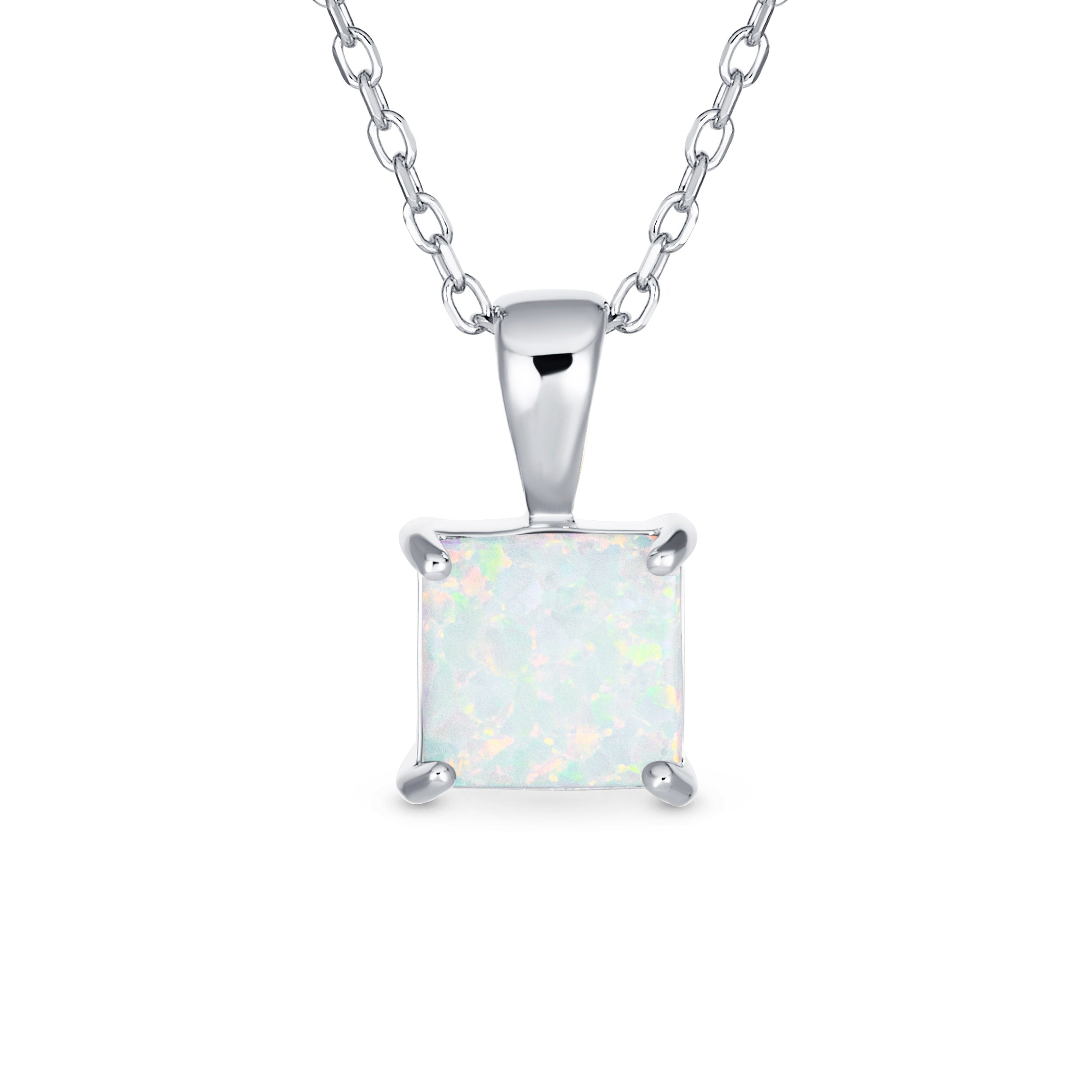 square-opal-white-pendant-necklace-silverxny-p2059-az-1 Traditional Dainty Square Opal Gemstone Pendant Necklace Gold Plated Silver - Image 1