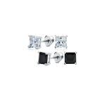 Set of 2 Multi Color Square CZ Stud Earrings Silver Black Plated Screw Back - Image 7