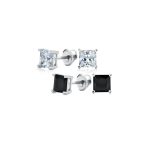 Set of 2 Multi Color Square CZ Stud Earrings Silver Black Plated Screw Back - Image 8