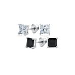 Set of 2 Multi Color Square CZ Stud Earrings Silver Black Plated Screw Back - Image 9