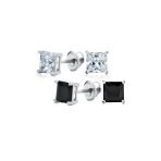 Set of 2 Multi Color Square CZ Stud Earrings Silver Black Plated Screw Back - Image 10