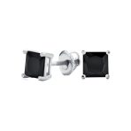 Black Square Cubic Zirconia Princess Cut CZ Stud Earrings Screw back .925 Sterling Silver