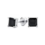 Black Square Cubic Zirconia Princess Cut CZ Stud Earrings Screw back .925 Sterling Silver