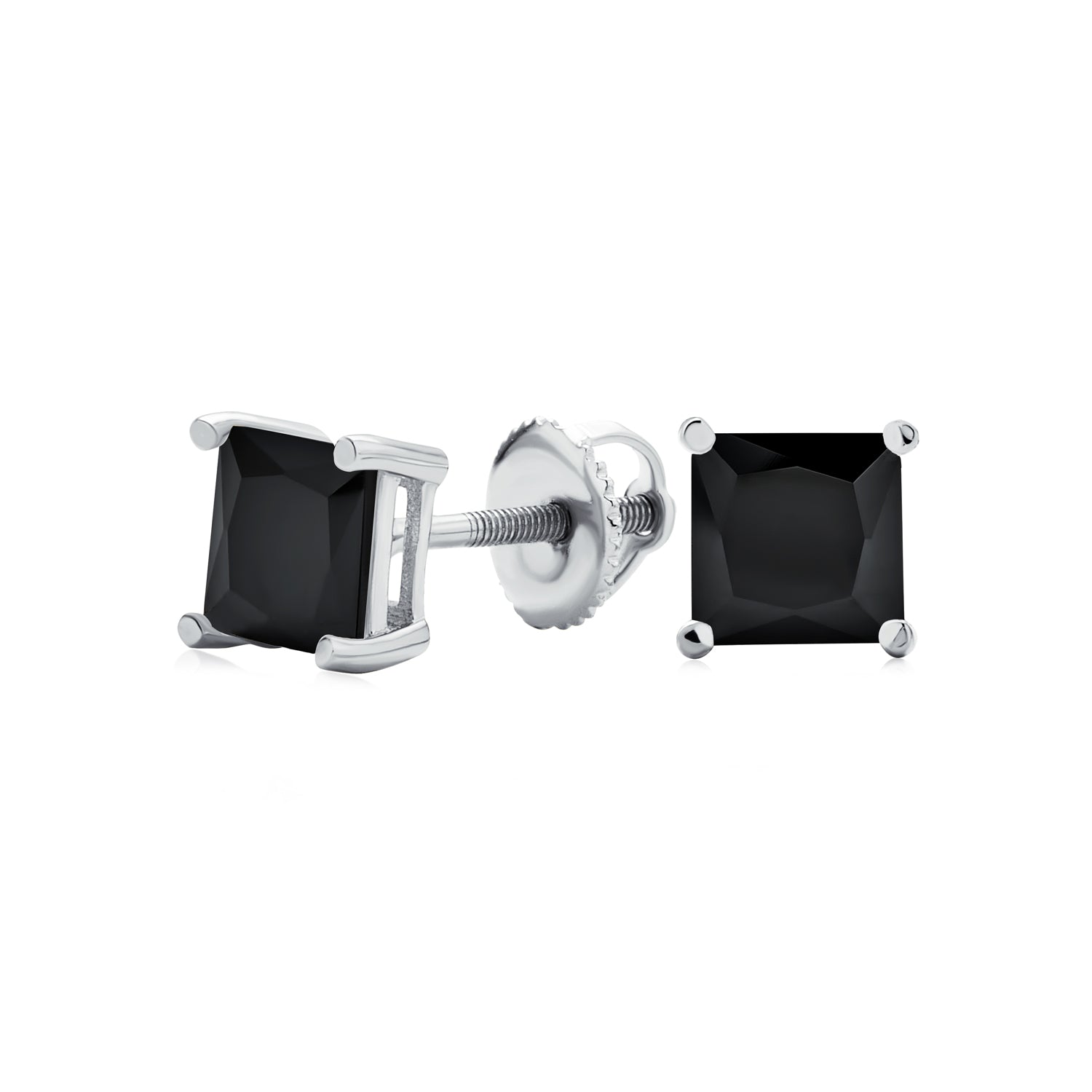 square-screwback-sterling-silver-princess-cut-earrings_rm0e1007-sqrp-5-az_1 Black Square Cubic Zirconia Princess Cut CZ Stud Earrings Screw back .925 Sterling Silver - Image 1