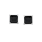 Black Square Cubic Zirconia Princess Cut CZ Stud Earrings Screw back .925 Sterling Silver - Image 2