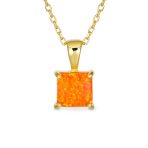 Traditional Dainty Square Opal Gemstone Pendant Necklace Gold Plated Silver - Image 3