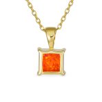 Traditional Dainty Square Opal Gemstone Pendant Necklace Gold Plated Silver - Image 6