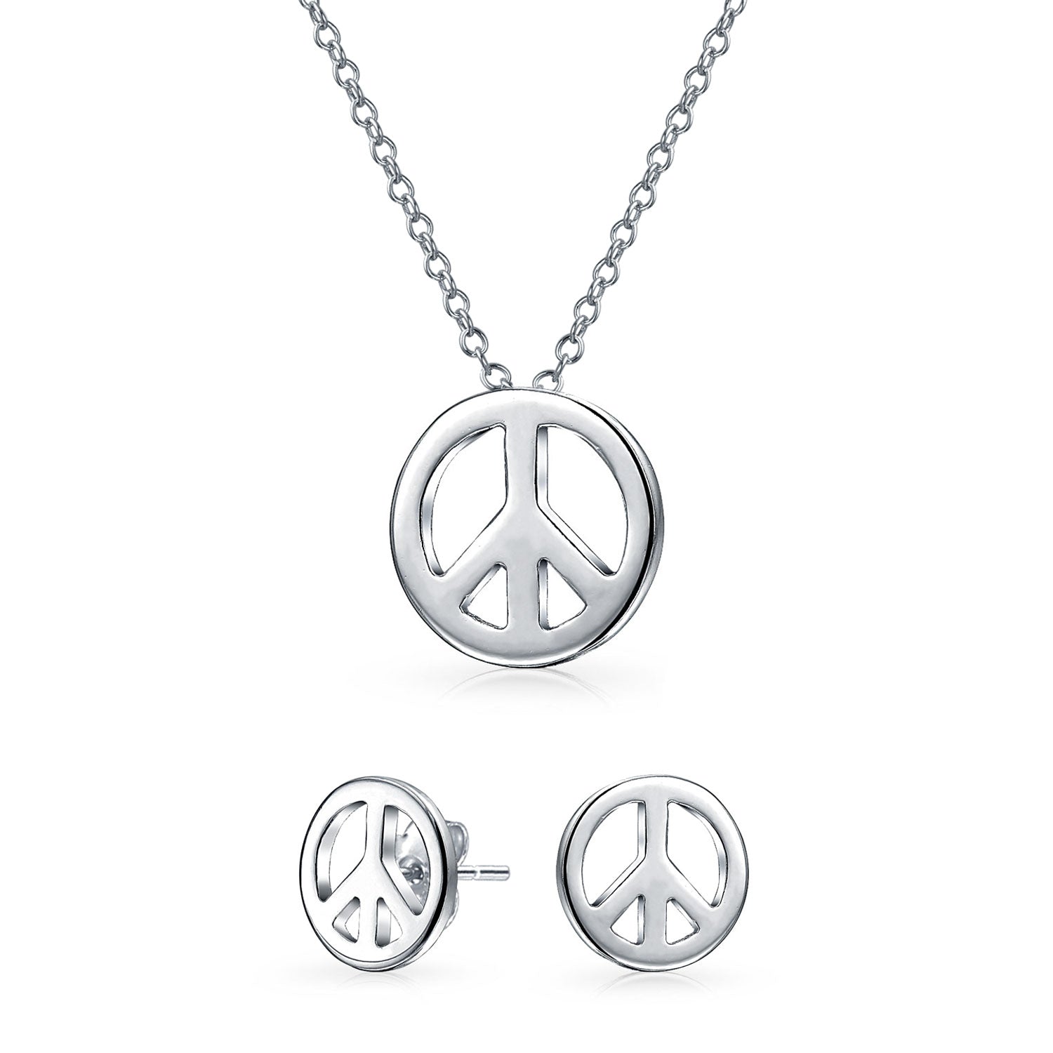 st-sc0362s-set_1 Tiny Peace Sign Pendant Stud Earrings Jewelry Set Gold Plated Sterling Silver - Image 1