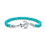 Stackable Navy Blue Lapis Lazuli Stretch Bracelet with Nautical Anchor Design - Image 2
