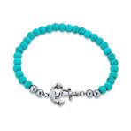 Stackable Navy Blue Lapis Lazuli Stretch Bracelet with Nautical Anchor Design - Image 4