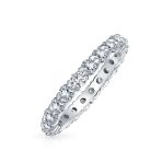 Stackable Pink CZ Band Eternity Wedding Band Ring .925 Sterling Silver