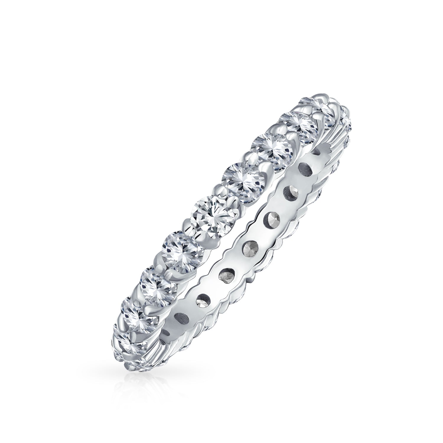 stackable-silver-cz-eternity-wedding-band_jg-r07349rs-9_1_bd44c3e2-f6b9-4a3c-8cbf-dd84da51d468 Stackable Pink CZ Band Eternity Wedding Band Ring .925 Sterling Silver - Image 1