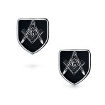 Shield Freemasons Compass Symbol Shirt Cufflink Black Enamel Silver Tone Steel - Image 2