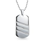 Geometric Men's CZ Dog Tag Pendant Necklace Silver Stainless Steel 24 InchChain