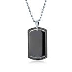 CZ Edge Black Dog Tag Pendant Necklace for Men Stainless Steel 24" Bead Chain