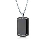 CZ Edge Black Dog Tag Pendant Necklace for Men Stainless Steel 24" Bead Chain