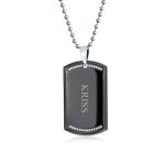 CZ Edge Black Dog Tag Pendant Necklace for Men Stainless Steel 24" Bead Chain - Image 3