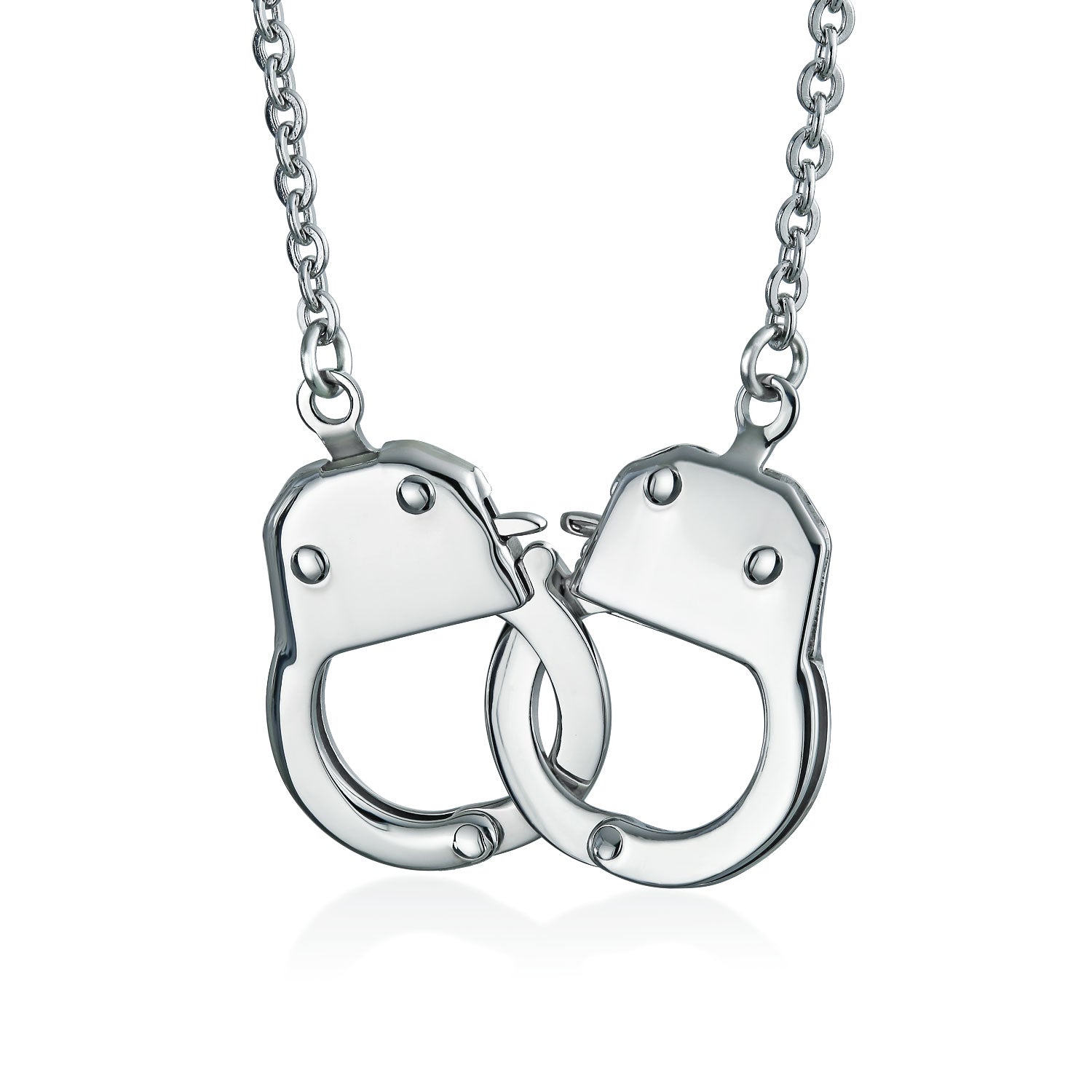 stainless-steel-fetish-handcuff-necklace_316-chz-102-az_1 Biker Jewelry Large Handcuff Statement Necklace Stainless Steel Pendant 22 Inch - Image 1