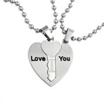I Love You Words Puzzle Heart Key Pendant Couples Necklace Stainless Steel