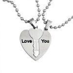 I Love You Words Puzzle Heart Key Pendant Couples Necklace Stainless Steel