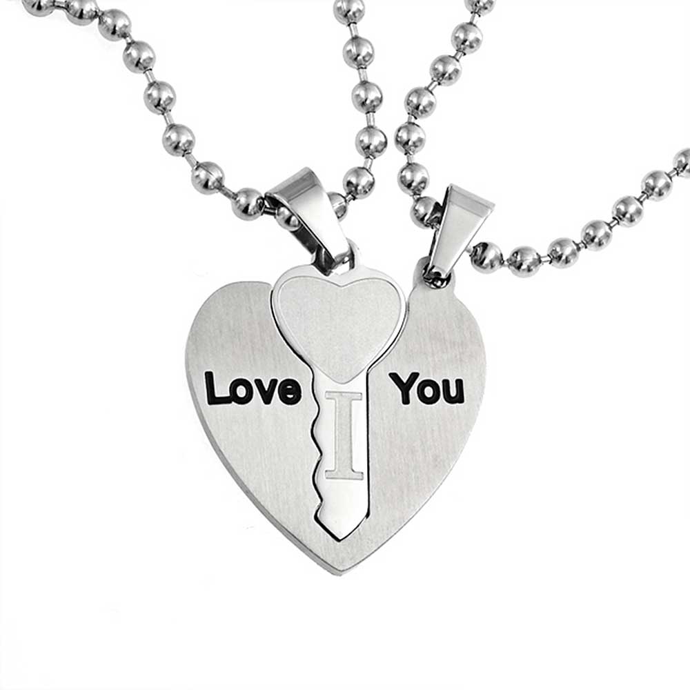 stainless-steel-key-hear-pendant_hst-hsp10903_1 I Love You Words Puzzle Heart Key Pendant Couples Necklace Stainless Steel - Image 1