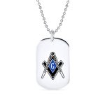 Men's Freemason Dog Tag Pendant Necklace Masonic Compass Black Blue Silver Tone Stainless Steel