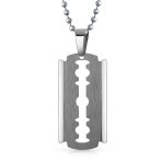 Set of 2 Hip Hop Biker Jewelry Razor Blade Pendant Necklace Black Silver Plated - Image 2