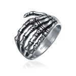 Goth  Rocker Wrap Skelton Hand Band Ring Stainless Steel
