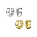 Set of 2 Basic Polished Huggie Hoop Earrings Silver Gold