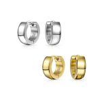 Set of 2 Basic Polished Huggie Hoop Earrings Silver Gold