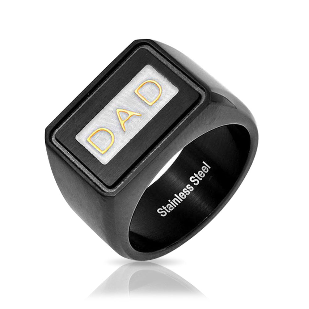 stainless-steel-three-tone-dad-ring_hst-hsr10868_1 Large Square Word DAD Signet Band Ring Stainless Steel - Image 1