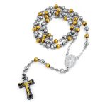 Two Tone Jesus Crucifix Virgin Mary Rosary Prayer Necklace Stainless Steel