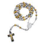 Two Tone Jesus Crucifix Virgin Mary Rosary Prayer Necklace Stainless Steel