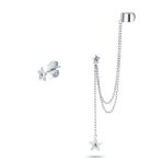 USA Patriotic Star Double Chain Ear Lobe Cartilage Clip On Ear Cuff Wrap Stud Earring Set Gold Plated Sterling Silver - Image 6
