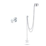 USA Patriotic Star Double Chain Ear Lobe Cartilage Clip On Ear Cuff Wrap Stud Earring Set Gold Plated Sterling Silver - Image 2