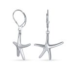 Hawaii Ocean Starfish Dangle Earrings Silver Leverback