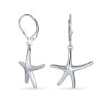 Hawaii Ocean Starfish Dangle Earrings Silver Leverback